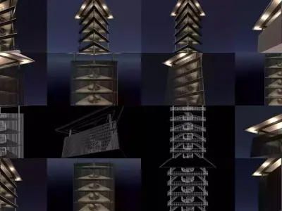 Tropical tower and pavilion set 1 3D Model Pack