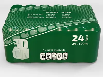 24 pack 500ml plastic shrinkwrapped beverage cans 3D model