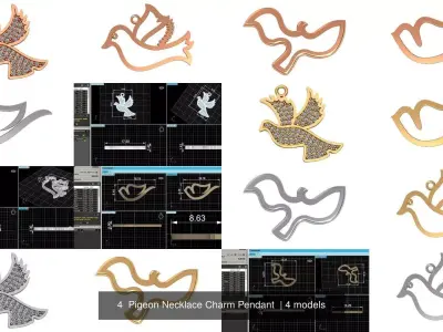 4  Pigeon Necklace Charm Pendant  3D Model Pack
