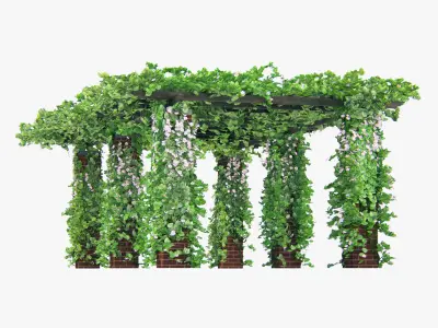 Pergola Long With Climbing Rose Flowers Or Ivy-like Plant 3D model