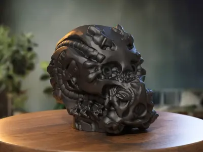 Robot Skull Headphone Stand Cyborg Headset Stand 3D print model shop