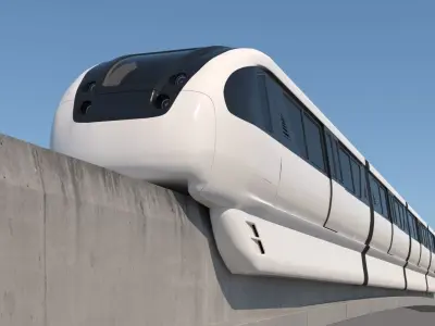 Monorail Collection commuter train on side of concrete wall 3D model