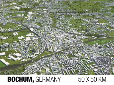 Bochum Germany 50x50km 3D City Map 3D model