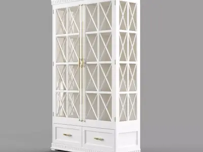 commode cabinet with glass doors and drawers Low-poly 3D model