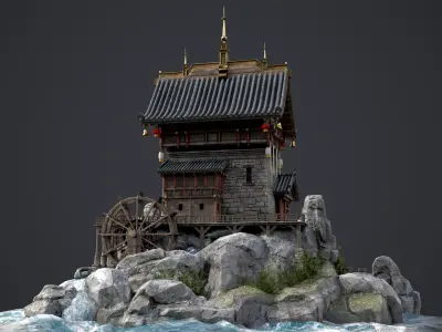 Old Asian Building Low-poly 3D model