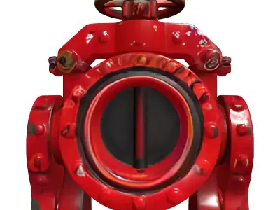 Industrial Red Butterfly Valve Low-poly 3D model