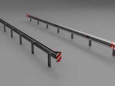 Metal road fence Low-poly 3D model