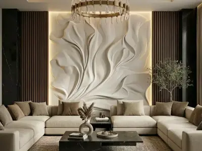 Modern Botanical Relief Panel Wall Decor Set STL Mural CNC 347 3D model