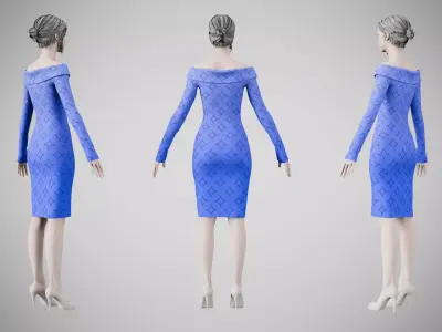 Dress 11 Very Light Blue With Design Low-poly 3D model
