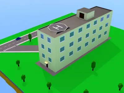 Yancher-city - Cartoon hospital Low-poly 3D model