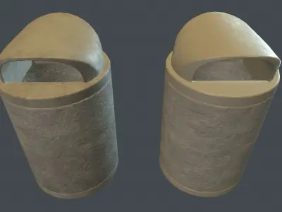 Street Round Concrete Trash Bin PBR Game Ready Low-poly 3D model