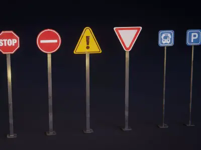 Urban Signs - Street Stylized Pack Low-poly 3D model