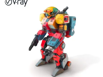 Brightly Colored Humanoid Military Robot model pack Low-poly 3D model