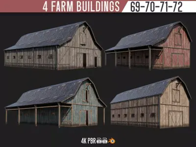 69-70-71-72 - Farm Buildings 4K PBR GameReady Low-poly 3D model