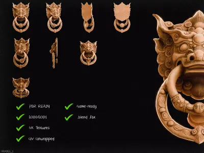 Ancient Wooden Door Handle Weathered Nepal  Artifact HANDLE01 Low-poly 3D model