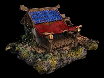 Cartoon Water mill Low-poly 3D model