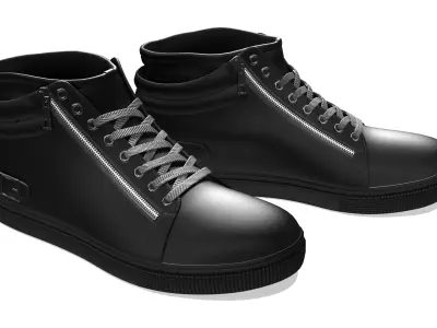 Men Casual Lace High-top Leather Ankle Boots Sneakers Low-poly 3D model