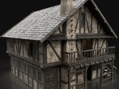 ENTERABLE AAA NEXT GEN MEDIEVAL CITY TOWN HOUSE VILLAGE Low-poly 3D model