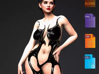 Rigged Futuristic Female Character  Biomechanical Black Suit 3D model
