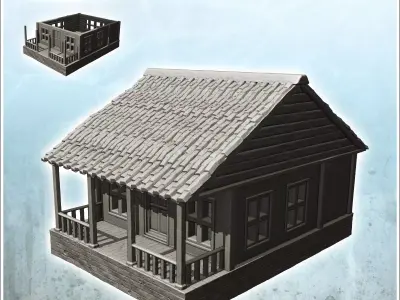 Modern house with platform front terrace and tiled roof 3D print model