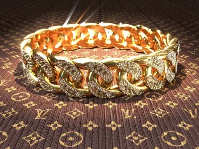 Cuban Link Bracelet with Diamonds 3D model