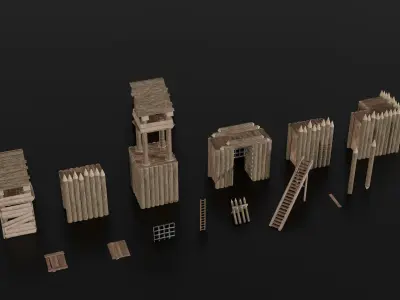 Wood Castle modular pack Low-poly 3D model