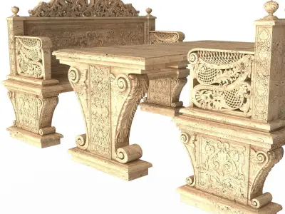 Stone Bench and Table 05 Low-poly 3D model