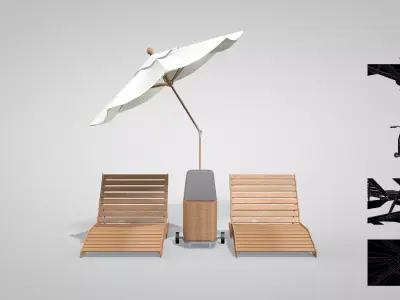 Beach Set-Chairs-Cooler and Parasol 3D Model 3D model