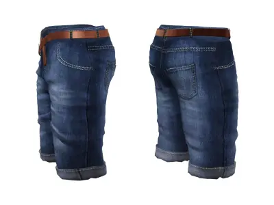 Jeans Shorts With Open Belt Low-poly 3D model