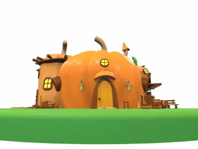 Cartoon pumpkin house and props 3D model