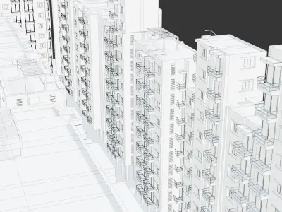 Low poly Apartments - Game ready street in apartment building Low-poly 3D model