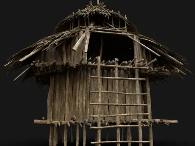 TRIBAL JUNGLE PRIMAL HUT HOUSE REED SILO STORAGE SURVIVAL AAA Low-poly 3D model
