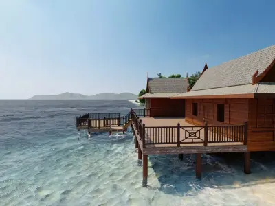 Beach wooden cottage-villa-modern house 3D model