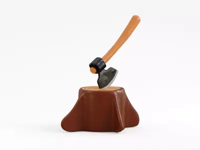 Stump with Axe Low-poly 3D model