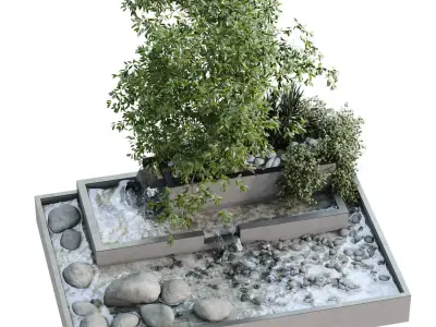 Landscape waterfall and plant set 650 3D model