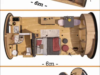 barrel glamping pod basic plan blue print DIY 3D model