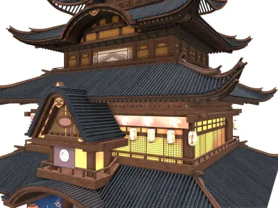 Korean Temple 3D model Low-poly 3D model