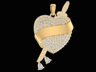 Elegant Diamond Ribbon Heart Pendant for Women  2415 3D print model