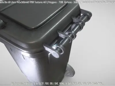 Black Plastic Waste Bin 60 Liters 945x360x448 Low-poly 3D model