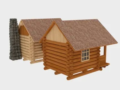 Logcabin log cabin with chimney 3D model