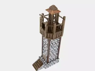 Low Poly Medieval Wooden Watch Tower Low-poly 3D model