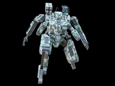  Rigged Sci-Fi Combat Mech Exoskeleton Suit - Green Protective PBR 