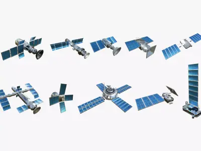 10 Satellites AZ Aluminum Collection - SciFi Space Design 3D Model Pack