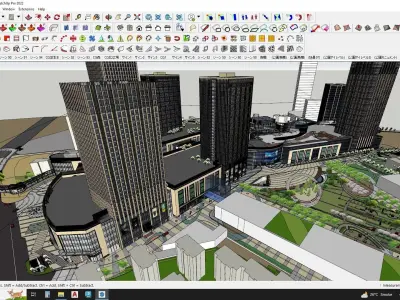 Shopping mall apartments with park sketchup model 3D model