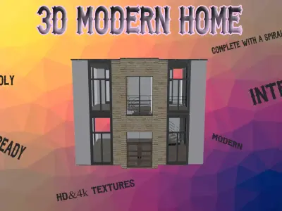 Modern Home With Interior Low Poly  3D model