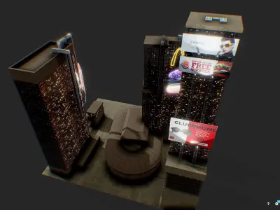 Low Poly Futuristic Sci-fi Skyscraper City Block Low-poly 3D model