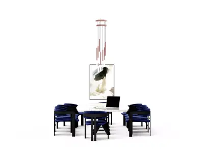Navy blue and white marble dining table set Modern Classic Low-poly 3D model