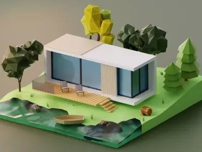 House in forest low-poly 3D model