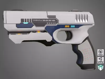 Sci-Fi Pistol White 01 All PBR Unity UE Textures Included Low-poly 3D model