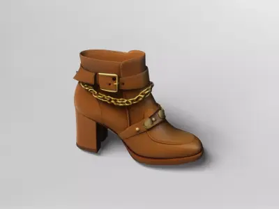 High Heel Leather Ankle Boot with Gold Chain 3D model
